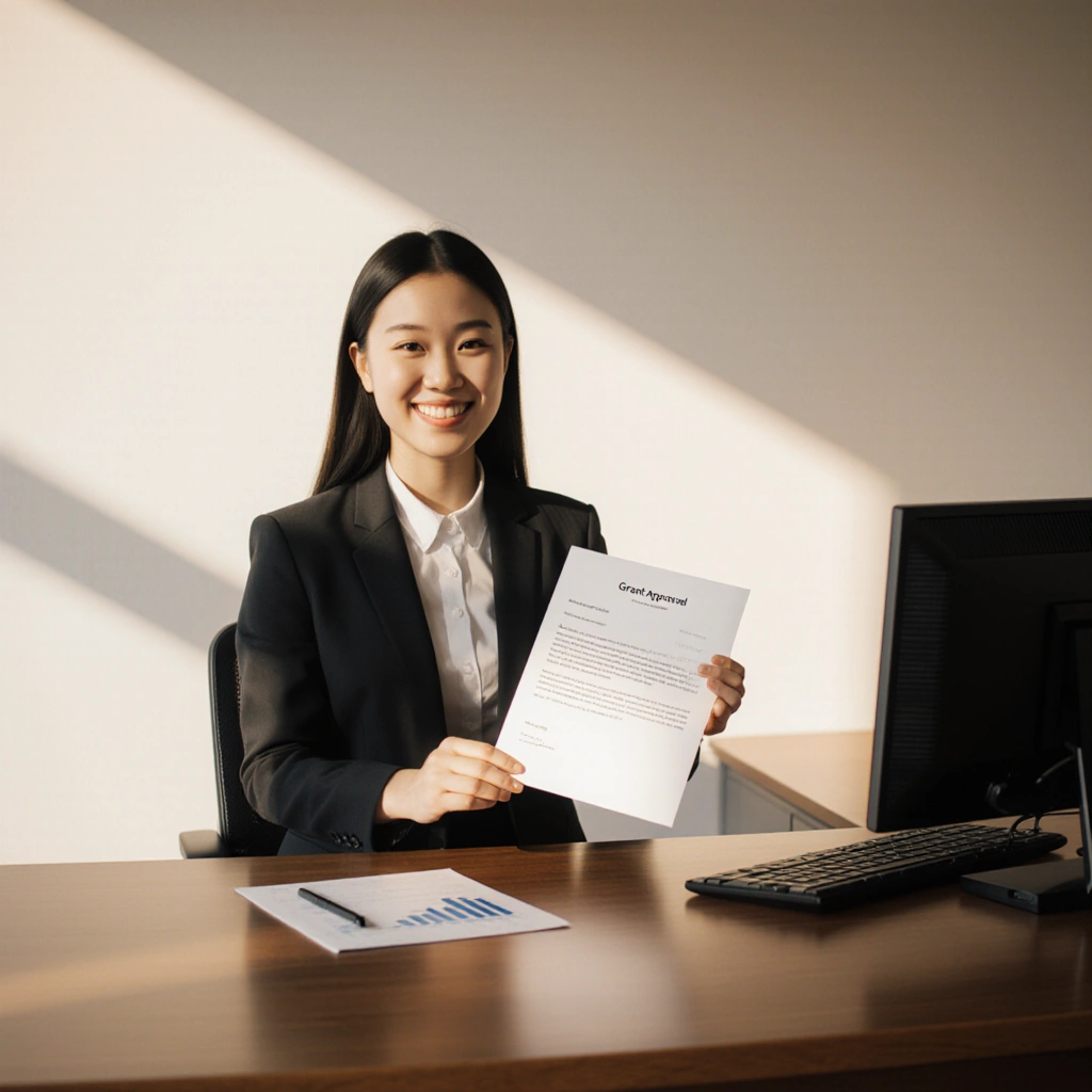 collage of grant application forms, diverse applicants, and funding announcements