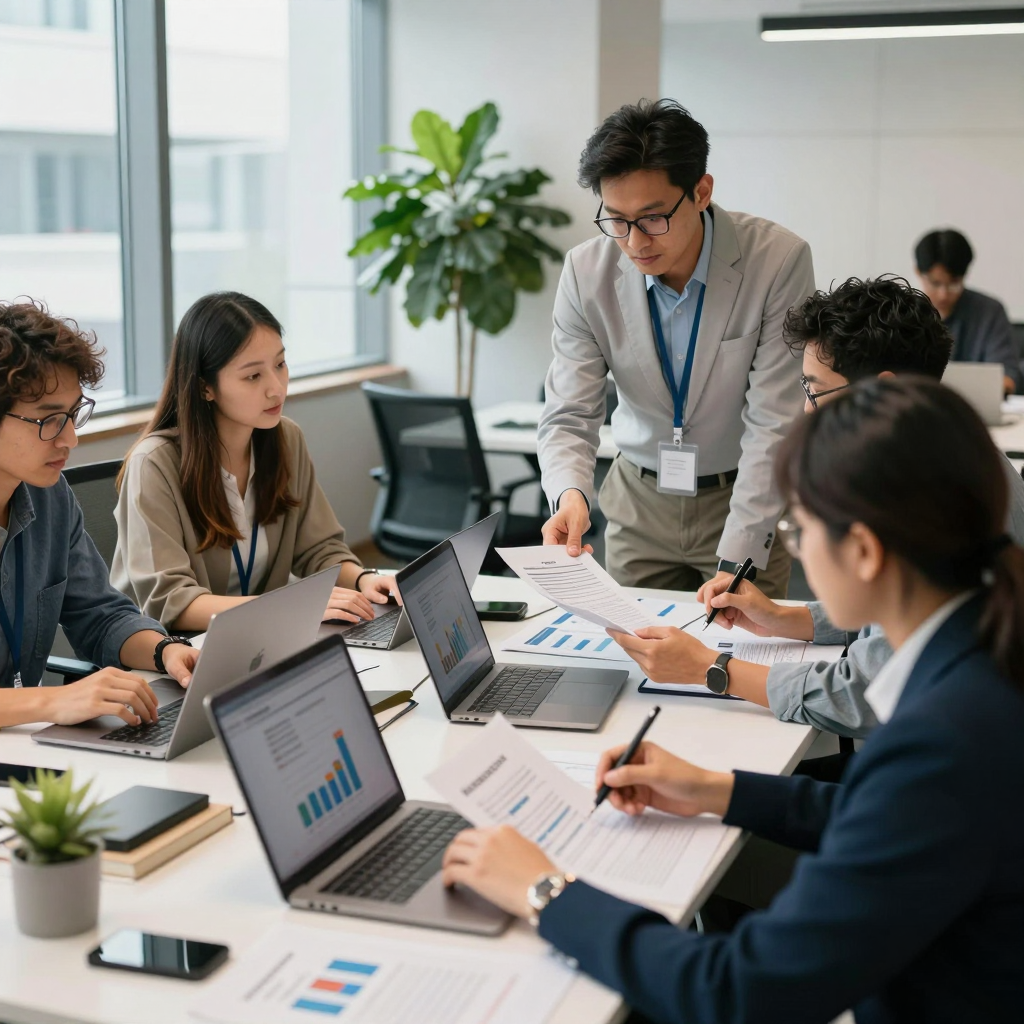 Professional team reviewing international grant application documents and preparing a cross-border funding proposal for 2026.