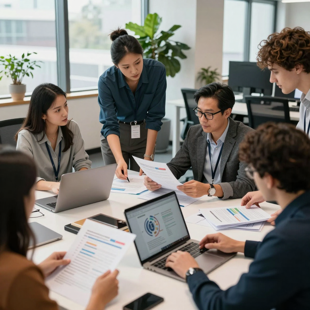 A focused small business owner researching grant opportunities in 2026 using a laptop, surrounded by notes and application forms.