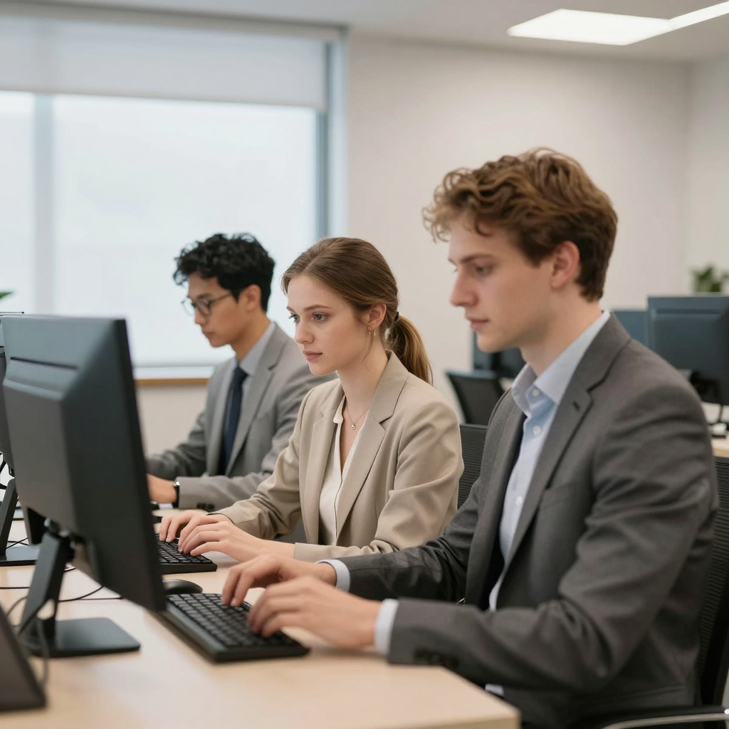 A diverse group of small business owners researching 2026 grant opportunities together at a modern workspace