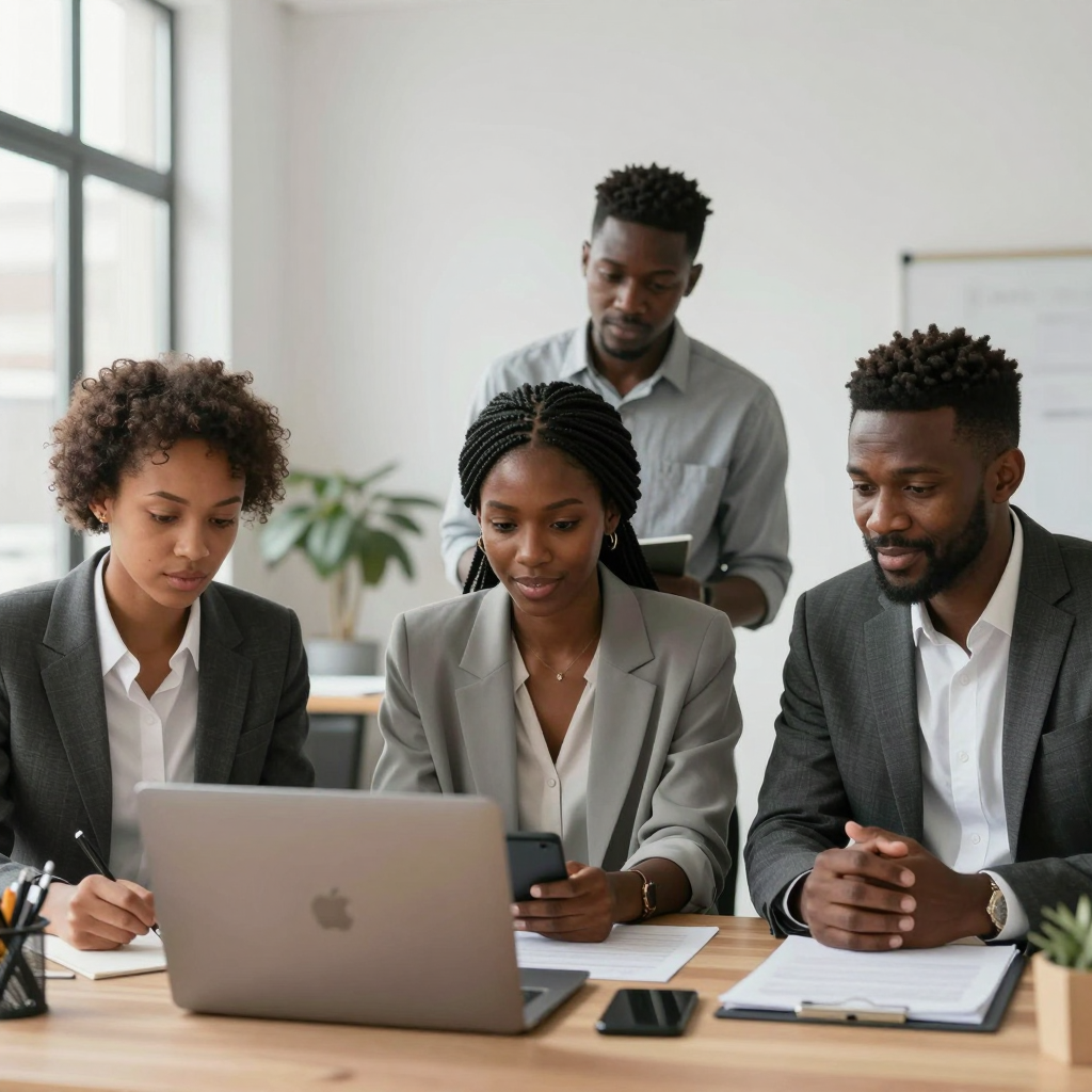 A 2026 grant applicant reviewing approval data charts and successful proposal samples on a large monitor with colleagues