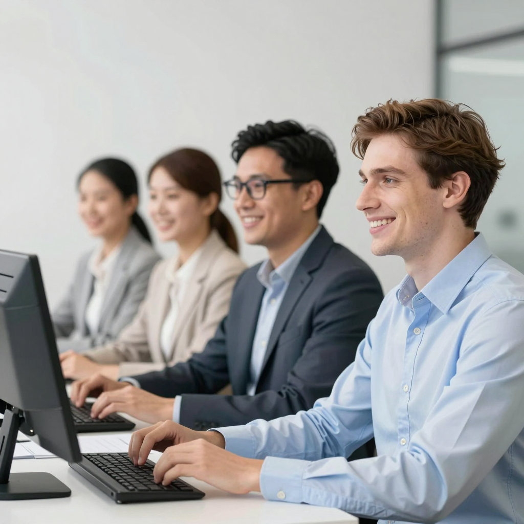 Grant management team reviewing award documents and compliance requirements in an office setting, with digital dashboards displaying grant data for 2026
