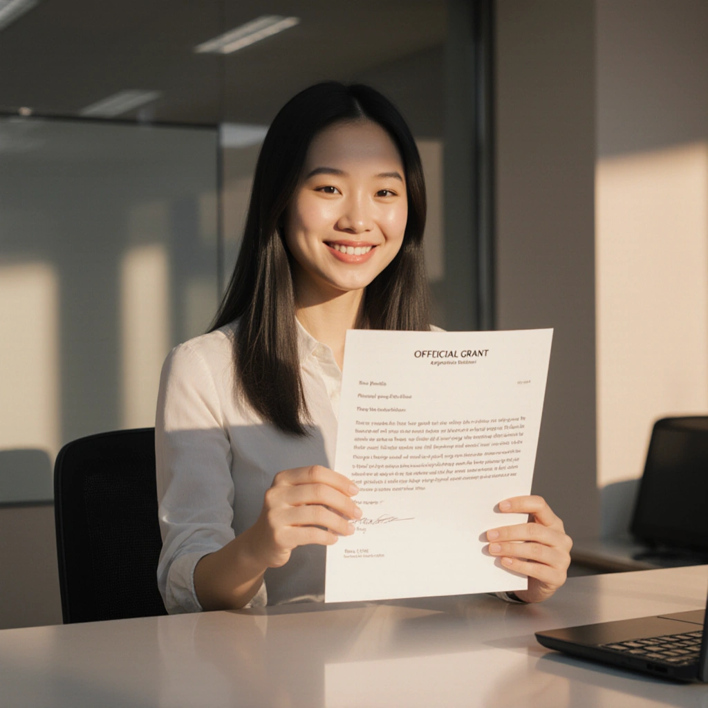 Professional reviewing 2026 industry-specific grant application guidelines on a laptop, surrounded by research documents and free grant platform tools