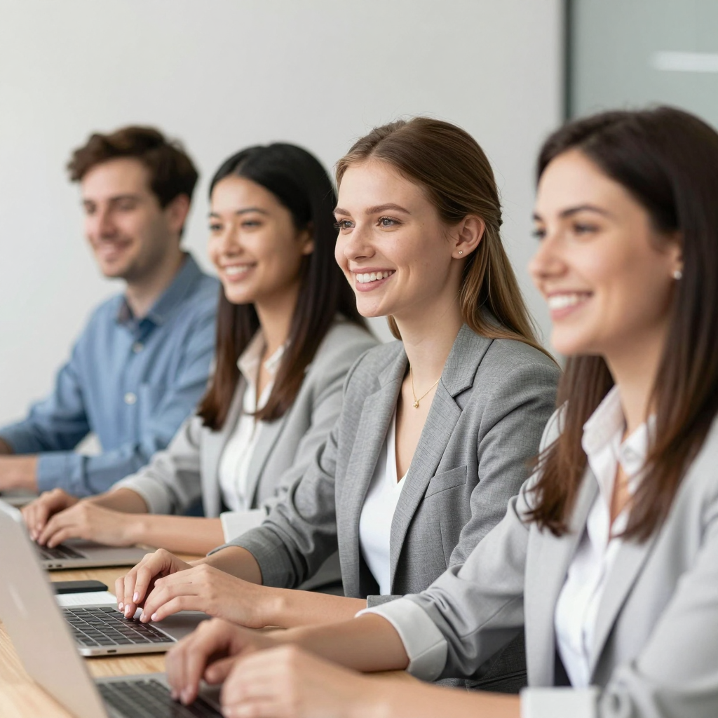 A diverse group of professionals reviewing US grant application documents and financial reports in a modern office, representing grant seekers in 2026