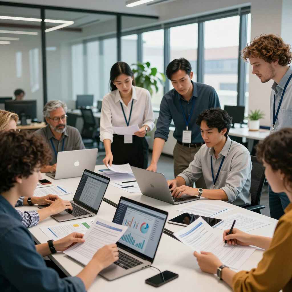 Illustration showing a 2026 team reviewing their Essential Checklist for Post-Award Grant Management and Reporting with digital tools and timelines