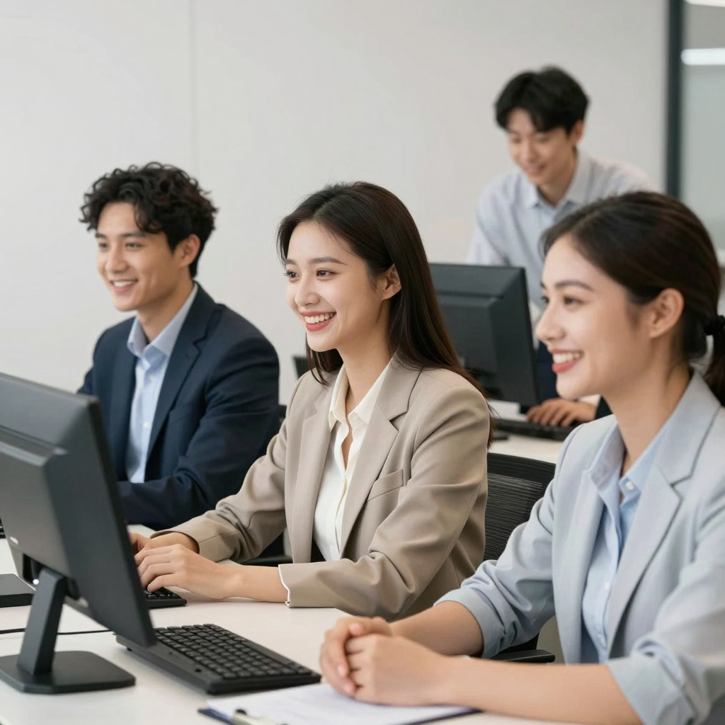 Illustration showing grant seekers in an office using digital tools and software to manage grant applications efficiently in 2026