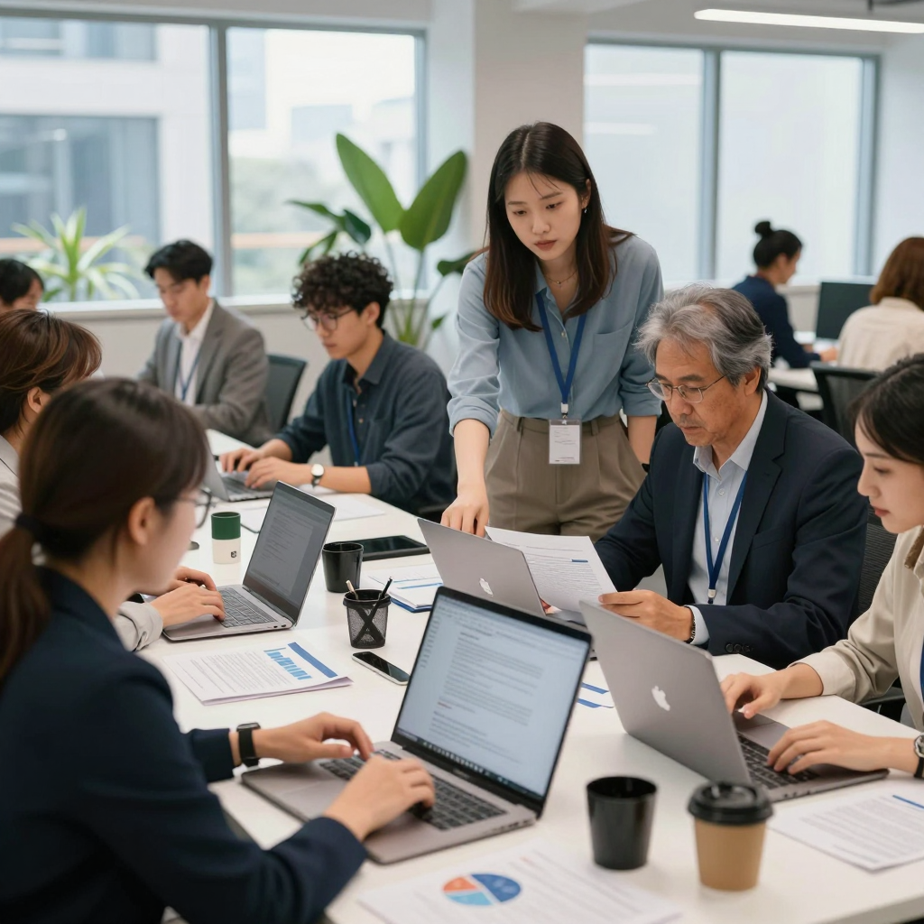 A nonprofit executive in 2026 presenting a grant report with detailed impact charts and financial data to a funding organization